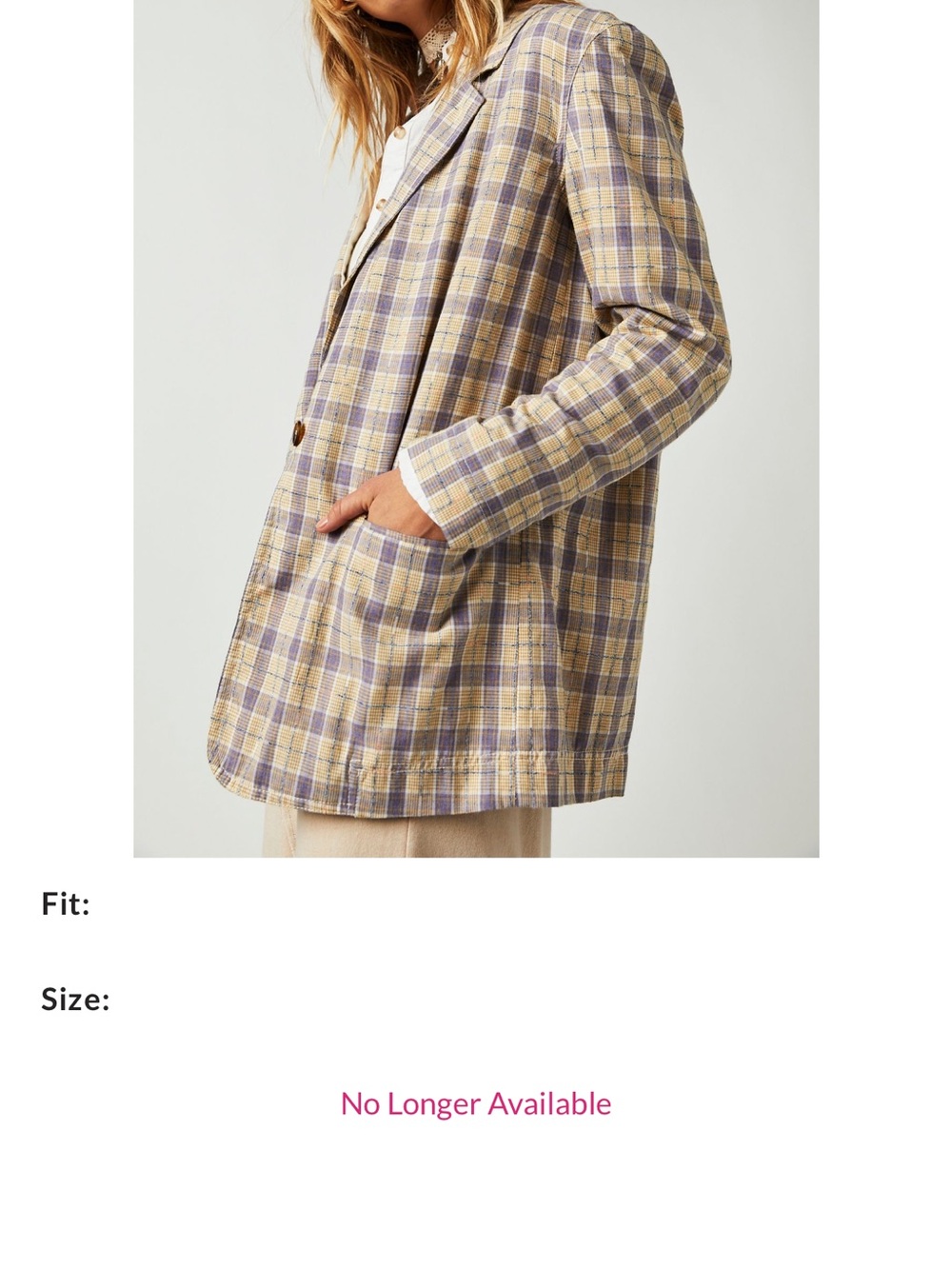 We The Free Beige & Lavender Plaid Relaxed Blazer